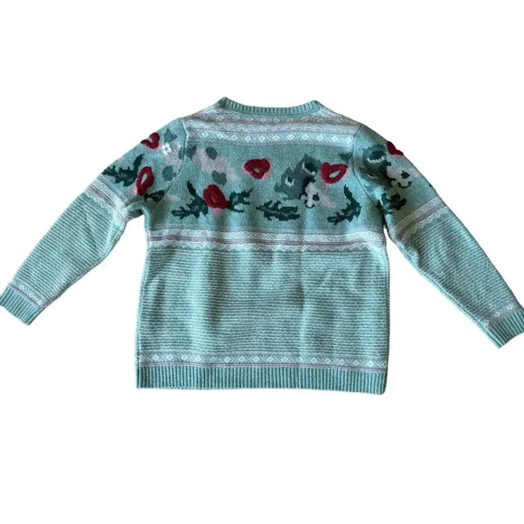 Sundance Bold Botanic Floral Knit Embroidered Wool Sweater Jumper Aqua Size L - Picture 4 of 9